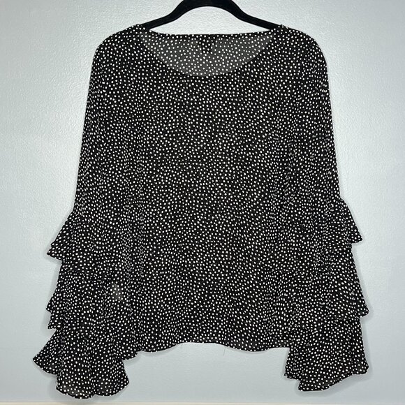 Molly Bracken Polka Dot Ruffle Sleeve Boho Chic Blouse Black White Feminine M - Picture 4 of 6